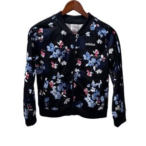 Adidas Navy Floral Zippered Track Lightweight‎ Jacket Youth/Girls Size Large